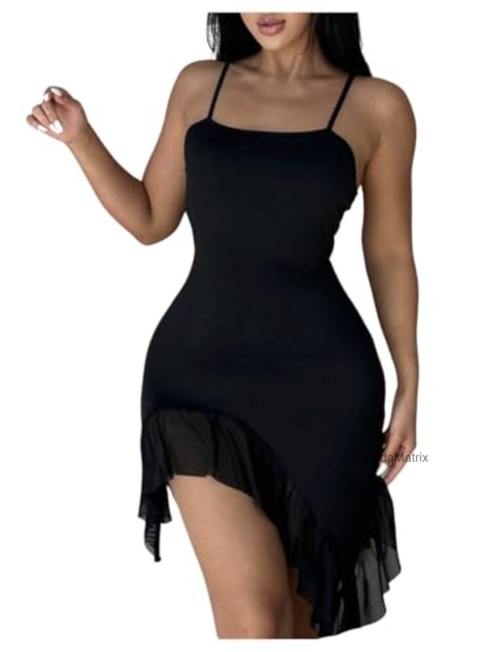 Women's Sleeveless Ruffle Trim Asymmetrical Nightgown Mini Sleep Dress Soft